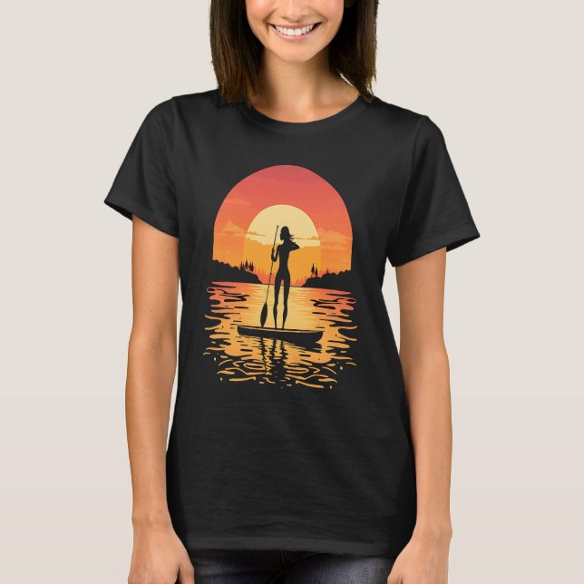 Stand Up Paddle Board  Paddling Mom In Sunset  1 T Shirt (Framsida)
