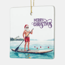 Stand-Up Paddle Santa — Coastal Christmas Holiday Julgransprydnad Keramik