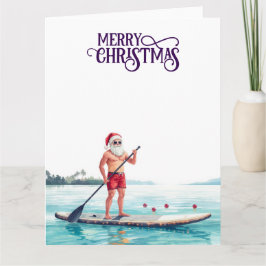 Stand-Up Paddle Santa — Coastal Christmas Holiday Kort