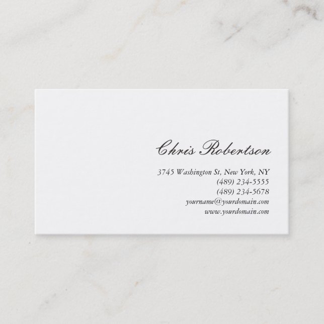 Standard Calligraphy Script White-Affärskort Visitkort (Framsida)