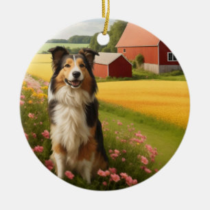 Standard Collie på gård Julgransprydnad Keramik