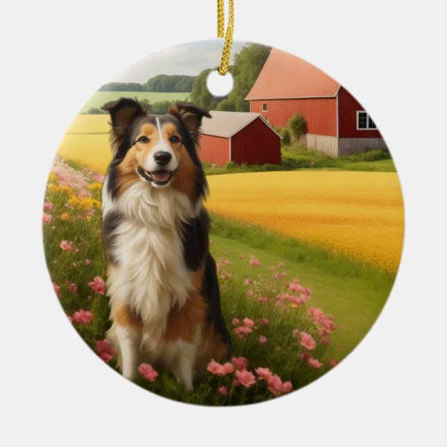 Standard Collie på gård Julgransprydnad Keramik (Framsidan)