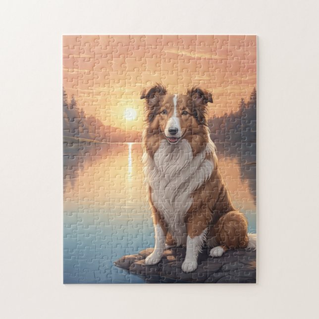 Standard Collie vid sjö Pussel (Vertikal)