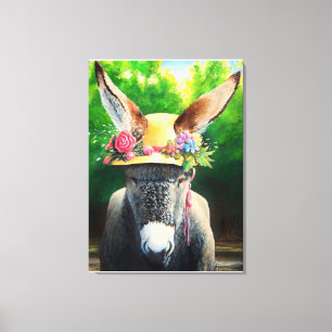 Standard Donkey/Burro i blommhatt i Ro/daisy Canvastryck