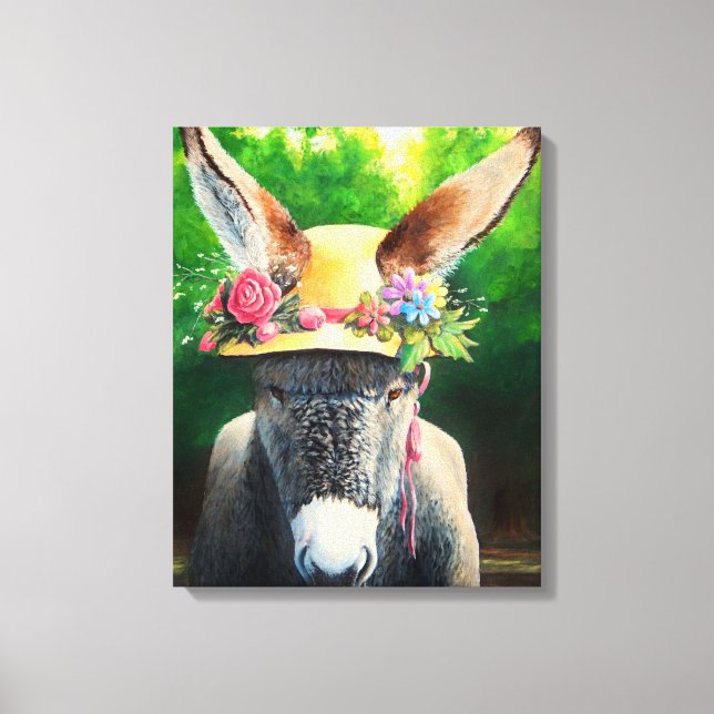 Standard Donkey/Burro in Ro/daisy Blomhat Canvastryck (Framsida)