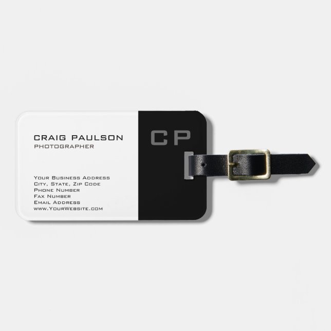 Standard Monogram Modern White Black Affärskort Bagagebricka (Horisontell Framsida)