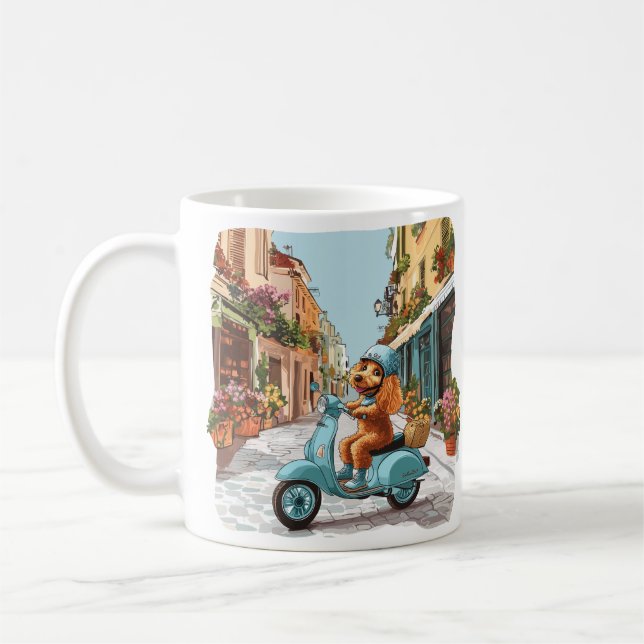Standard Poodle Dog Riding Scooter Kaffemugg (Vänster)