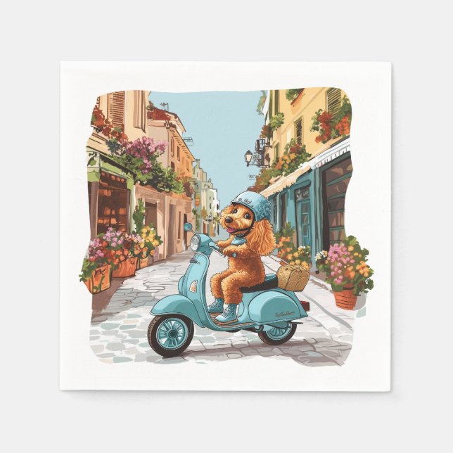 Standard Poodle Dog Riding Scooter Pappersservett (Framsidan)