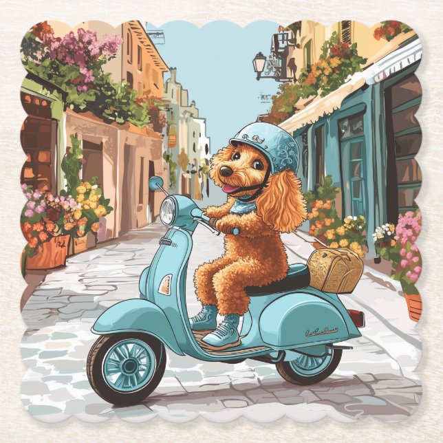 Standard Poodle Dog Riding Scooter Underlägg Papper (Framsida)
