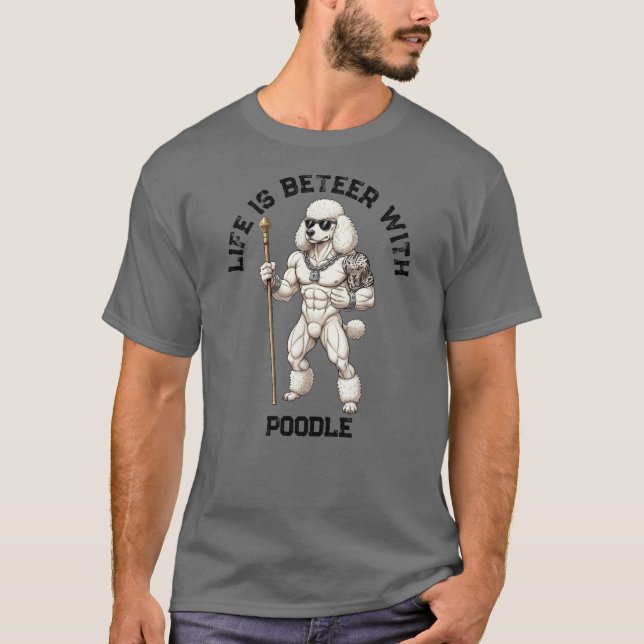 Standard Poodle , muscular, tattooed, bodybuilder T Shirt (Framsida)