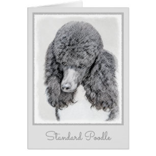 Standard Pudel Black Parti-målning - Hund Art Hälsningskort