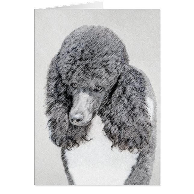 Standard Pudel Black Parti-målning - Hund Art Hälsningskort (Framsidan)