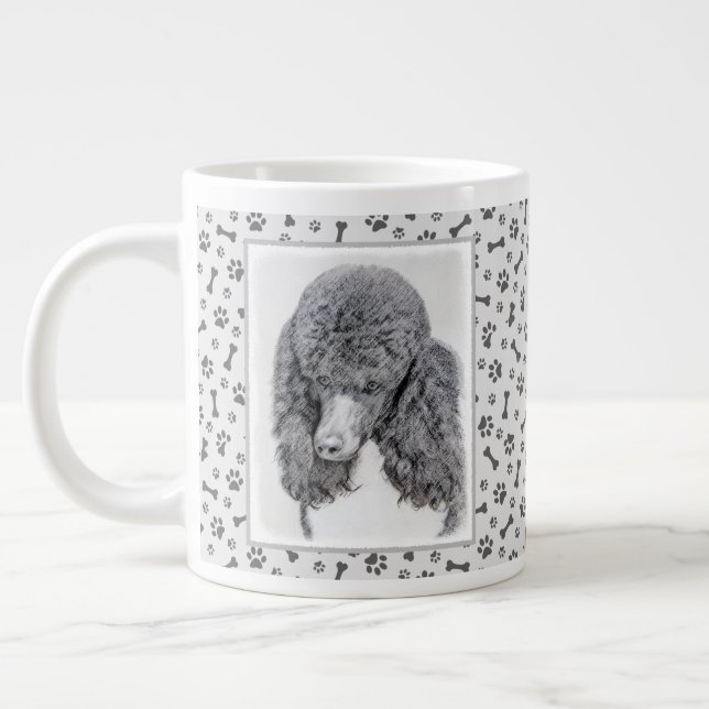 Standard Pudel Black Parti-målning - Hund Art Jumbo Mugg (Vänster)