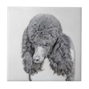 Standard Pudel Black Parti-målning - Hund Art Kakelplatta