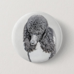 Standard Pudel Black Parti-målning - Hund Art Knapp