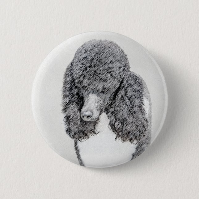 Standard Pudel Black Parti-målning - Hund Art Knapp (Framsida)