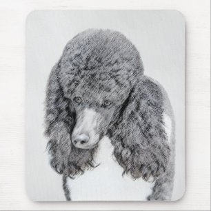 Standard Pudel Black Parti-målning - Hund Art Musmatta