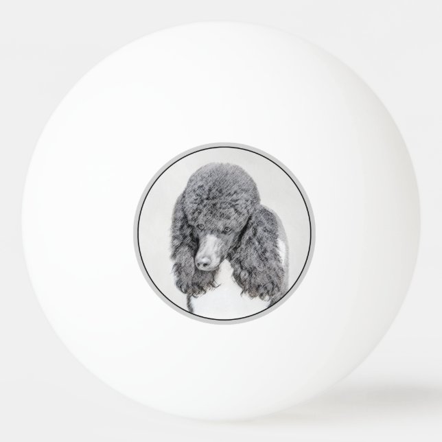 Standard Pudel Black Parti-målning - Hund Art Pingisboll (Framsidan)