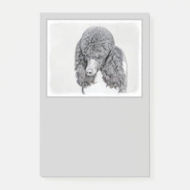Standard Pudel Black Parti-målning - Hund Art Post-it Block (Framsida)