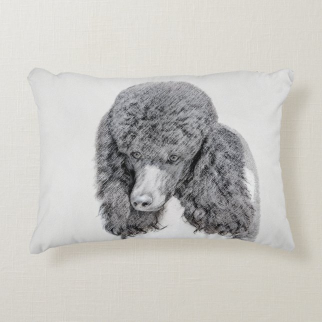 Standard Pudel Black Parti-målning - Hund Art Prydnadskudde (Framsidan)