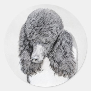 Standard Pudel Black Parti-målning - Hund Art Runt Klistermärke