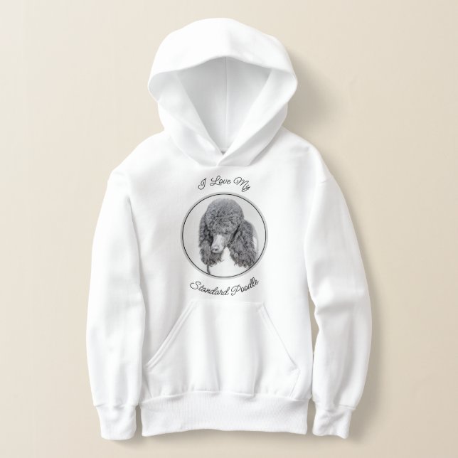 Standard Pudel Black Parti-målning - Hund Art T Shirt (Laydown)
