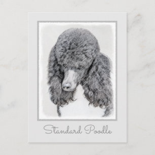 Standard Pudel Black Parti-målning - Hund Art Vykort