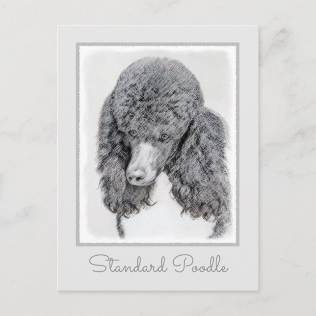 Standard Pudel Black Parti-målning - Hund Art Vykort (Framsida)
