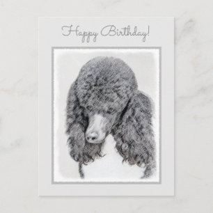 Standard Pudel Black Parti-målning - Hund Art Vykort