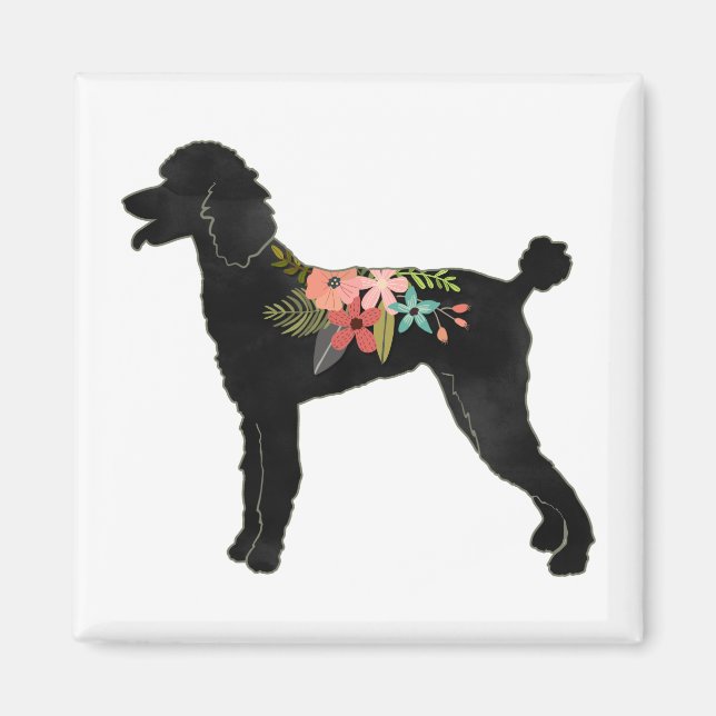 Standard Pudel Hund aveln Boho Blommigt Silhouette Magnet (Framsidan)