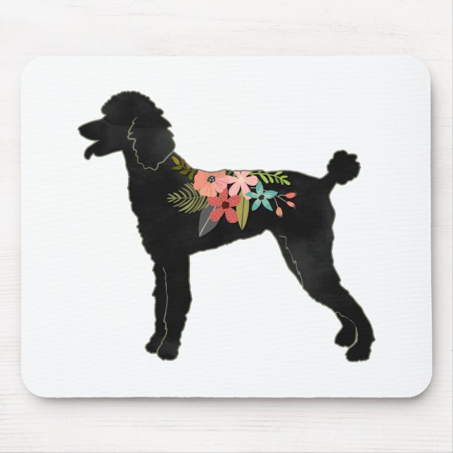 Standard Pudel Hund aveln Boho Blommigt Silhouette Musmatta (Framsidan)