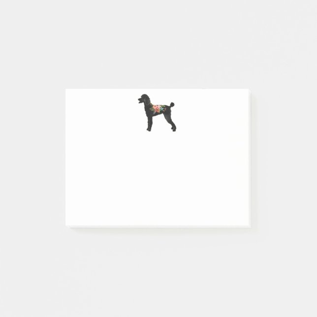 Standard Pudel Hund aveln Boho Blommigt Silhouette Post-it Block (Framsida)