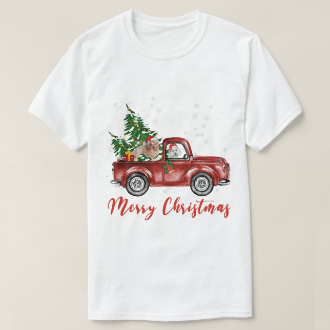 Standard Pudel Hund Riding Red Lastbil jul T Shirt (Design framsida)
