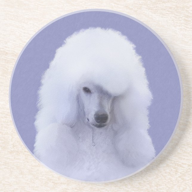 Standard Pudel Vit Målning - Original Hund Konst Underlägg (Framsidan)