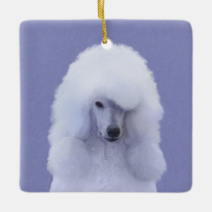 Standard Pudel White Painting - Original Hund Art Julgransprydnad Keramik