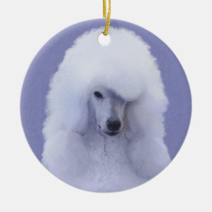 Standard Pudel White Painting - Original Hund Art Julgransprydnad Keramik