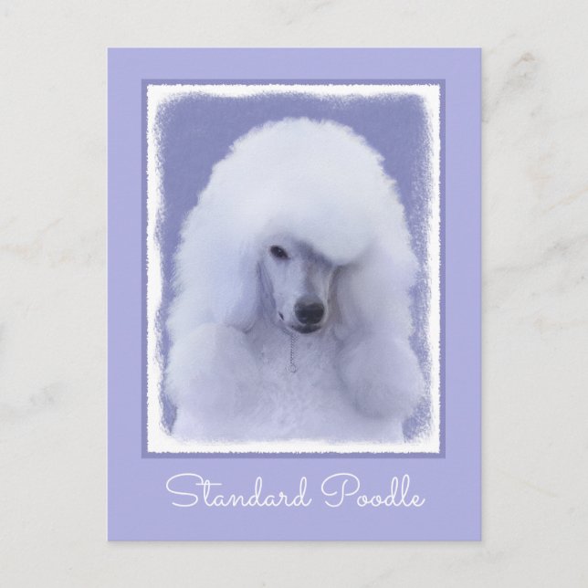 Standard Pudel White Painting - Original Hund Art Vykort (Framsida)