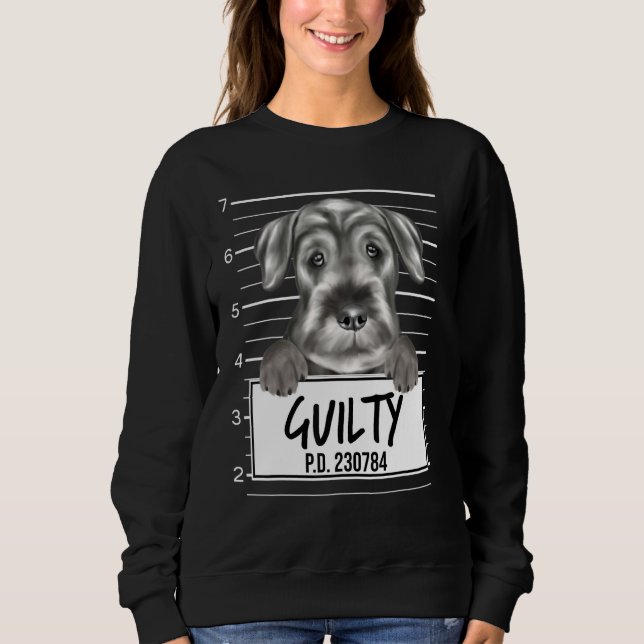 Standard Schnauzer Mugshot Skyldig Hund T Shirt (Framsida)