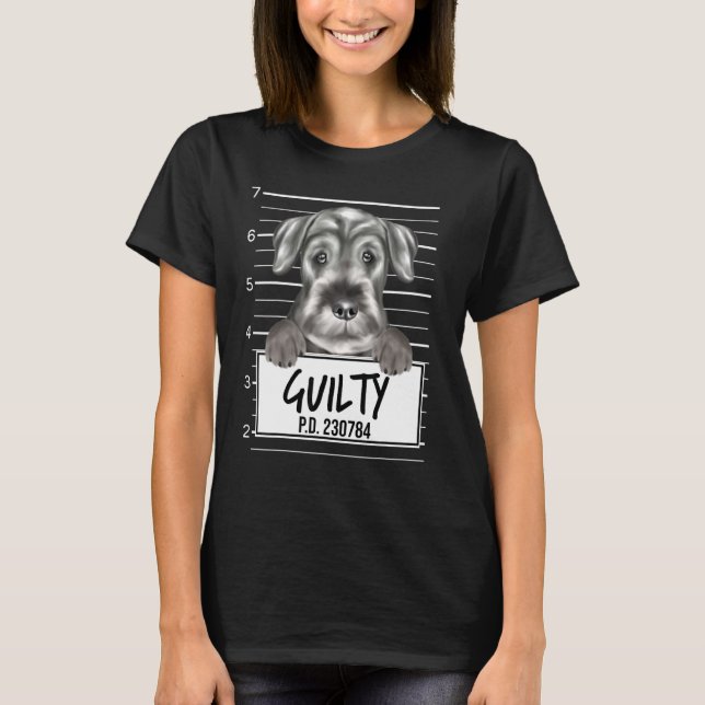 Standard Schnauzer Mugshot Skyldig Hund T Shirt (Framsida)