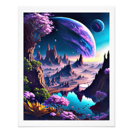 Standardvackert utrymme med mystiska planeter 3d fototryck