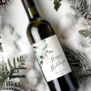 Ständigt grön & bomull Blomsterbukett God Jul Vinflaska Etikett