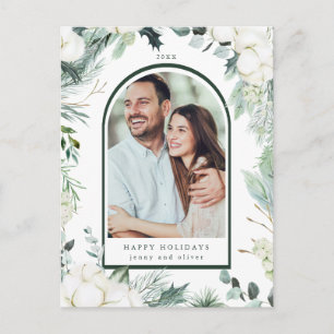 Ständigt grön & bomullsblommor Bågformad fotofiran Vykort