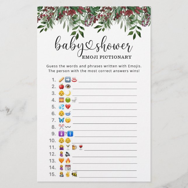 Ständigt grön Emoji bildlek baby shower (Framsida)