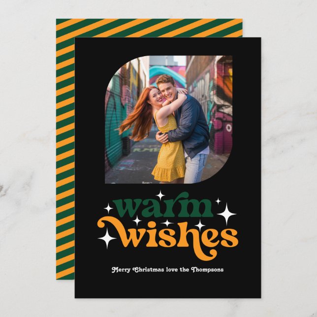 Ständigt grön & Ljus Modern Retro Jul Foto Julkort (Fram/baksida)