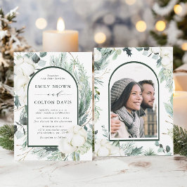 Ständigt gröna & bomull blommor Elegant bröllopsfo Inbjudningar