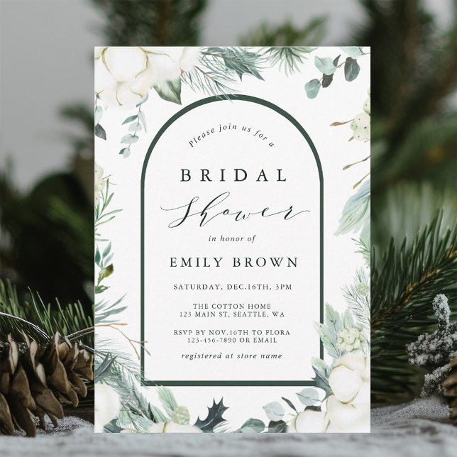 Ständigt gröna och bomull blommor Elegant bröllops Inbjudningar (Skapare uppladdad)