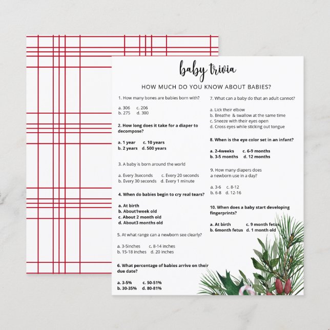 Ständigt snö baby trivia | Baby shower spel (Fram/baksida)