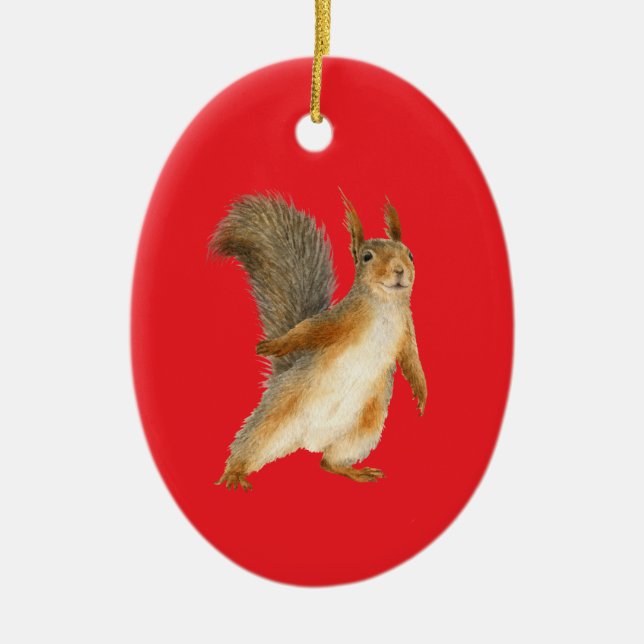 Standing Brown Squirrel Double Sided Julgransprydnad Keramik (Framsidan)
