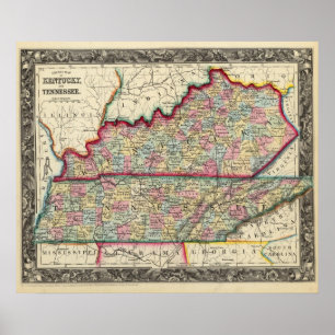 Ståndsmässig karta av Kentucky och Tennessee Poster