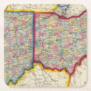 Ståndsmässig karta av Ohio och Indiana Underlägg Papper Kvadrat